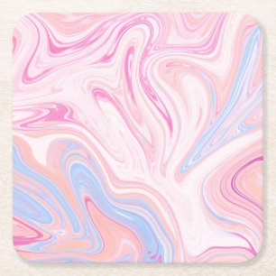 Elegant colourful pastel pink blue orange marble square paper coaster