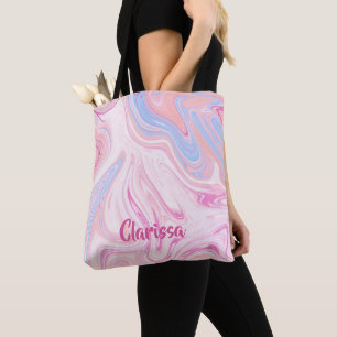 Elegant colourful pastel pink blue orange marble tote bag