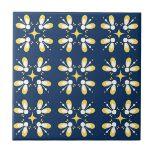 Elegant colourful pattern l Navy blue and yellow Tile