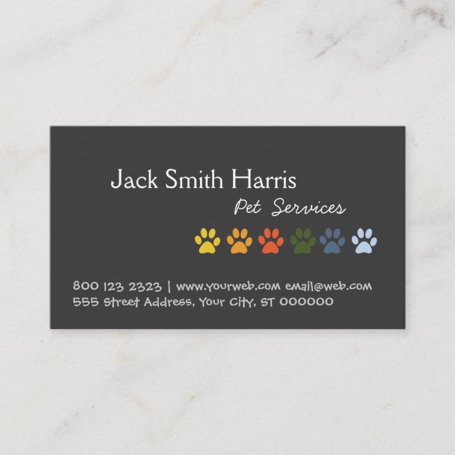 Elegant Colourful Paws DOG Pet Veterinarian Business Card (Front)