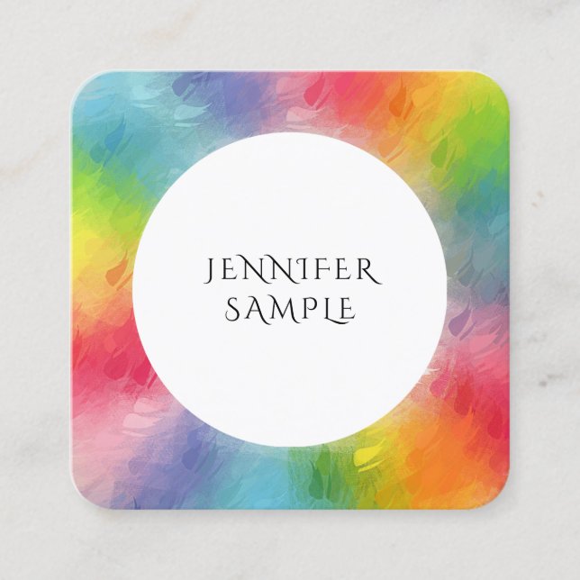 Elegant Colourful Personalized Abstract Template Square Business Card (Front)