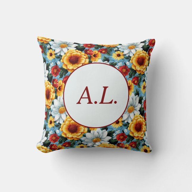 Elegant Colourful Personalized Modern Floral Chic Throw Pillow (Front)