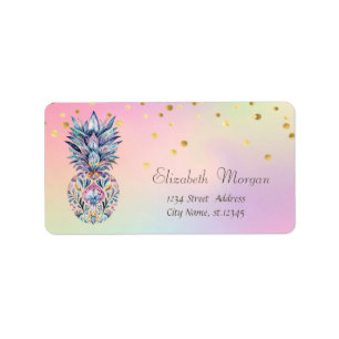 Elegant Colourful Pineapple Confetti Holographic  Label