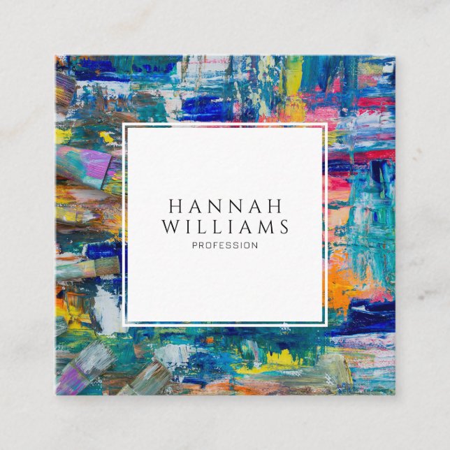 Elegant Colourful QR Code Abstract Pattern Painter Square Business Card (Front)