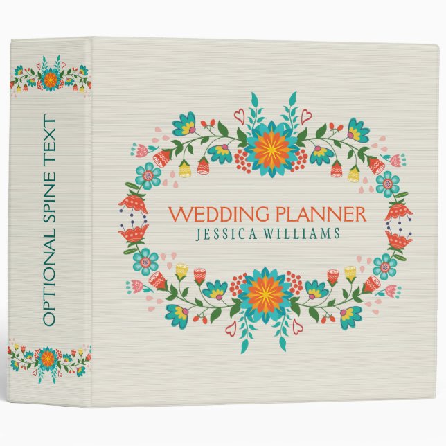 Elegant Colourful Retro Floral Frame Binder (Front/Spine)