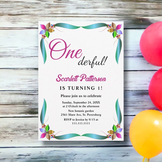Elegant Colourful Rose Shiny Floral 1st Birthday Invitation (Creator Uploaded)