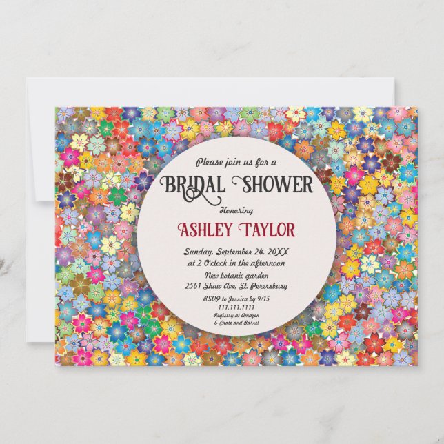 Elegant Colourful Roses Boho Floral Bridal Shower Invitation (Front)