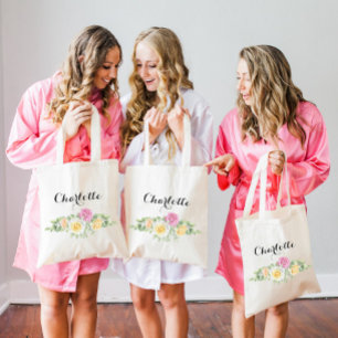 Elegant Colourful Roses Bridesmaid Name Tote Bag