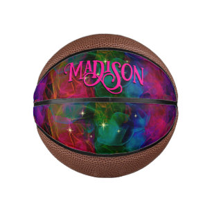 Elegant colourful sparkles smoke monogram mini basketball