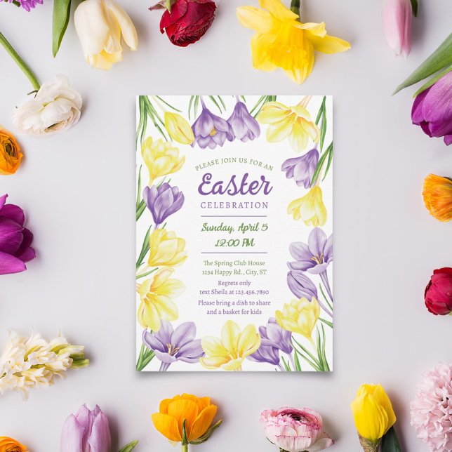 Elegant Colourful Spring Crocus Easter Invitation (Creator Uploaded)