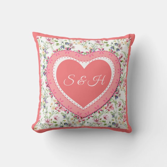 Elegant Colourful Spring Floral Watercolor Pattern Throw Pillow (Front)