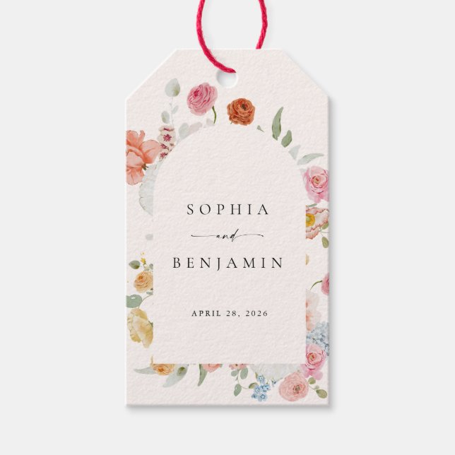 Elegant Colourful Spring Flowers Wedding Gift Tags (Front)