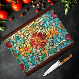Elegant Colourful Stained Glass Floral Cutting Board