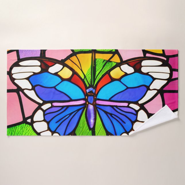 Elegant Colourful Stained Glass Mosaic Butterfly  Bath Towel Set (Bath Towel)