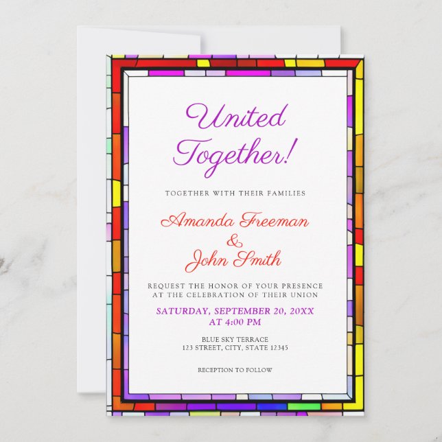 Elegant Colourful Stained Glass Wedding Invitation (Front)