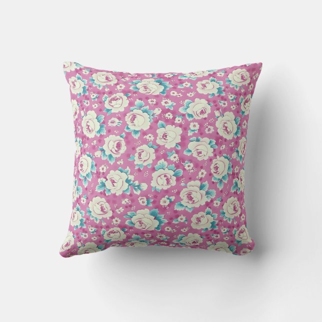 Elegant Colourful Stylish Romantic Floral Chic Throw Pillow (Back)