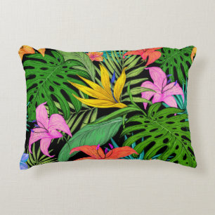 Elegant Colourful Summer Tropical Floral Leaves    Accent Pillow
