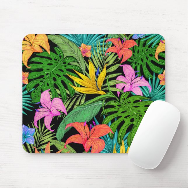 Elegant Colourful Summer Tropical Floral Leaves |  Mouse Pad (With Mouse)