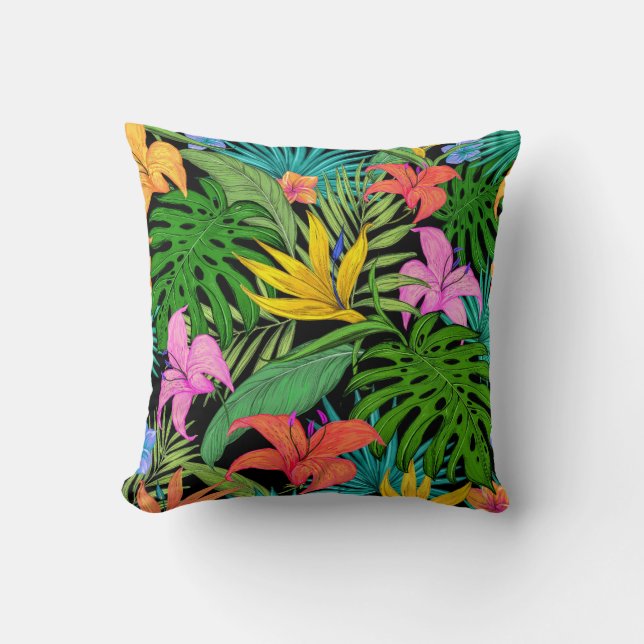 Elegant Colourful Summer Tropical Floral Leaves |  Throw Pillow (Front)