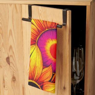 Elegant Colourful Sunflower Flower Power Artwork   Kitchen Towel