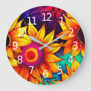 Elegant Colourful Sunflower Flower Power Artwork   Large Clock