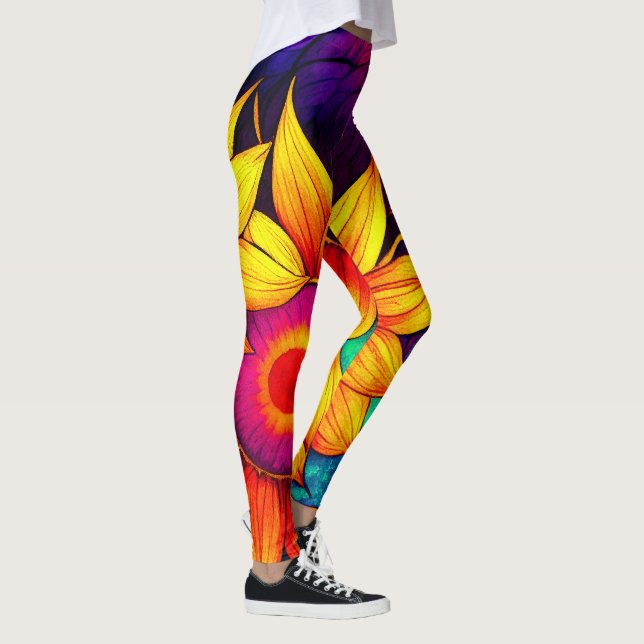Elegant Colourful Sunflower Flower Power Artwork | Leggings (Right)