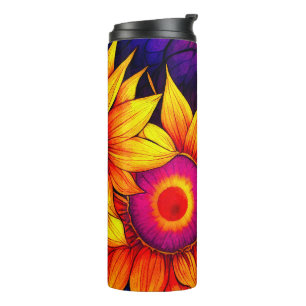 Elegant Colourful Sunflower Flower Power Artwork Thermal Tumbler