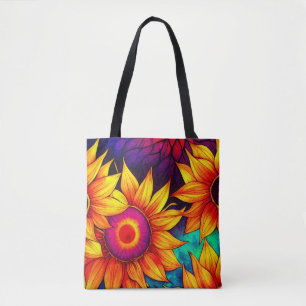 Elegant Colourful Sunflower Flower Power Artwork   Tote Bag