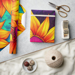 Elegant Colourful Sunflower Flower Power Artwork Wrapping Paper