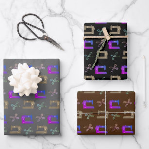 Elegant Colourful Tailor's Sewing Machine Scissors Wrapping Paper Sheet