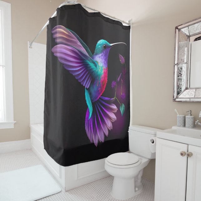 Elegant Colourful Teal Purple Hummingbird Artwork  (In Situ)