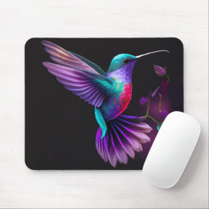 Elegant Colourful Teal Purple Hummingbird Artwork  Mouse Pad