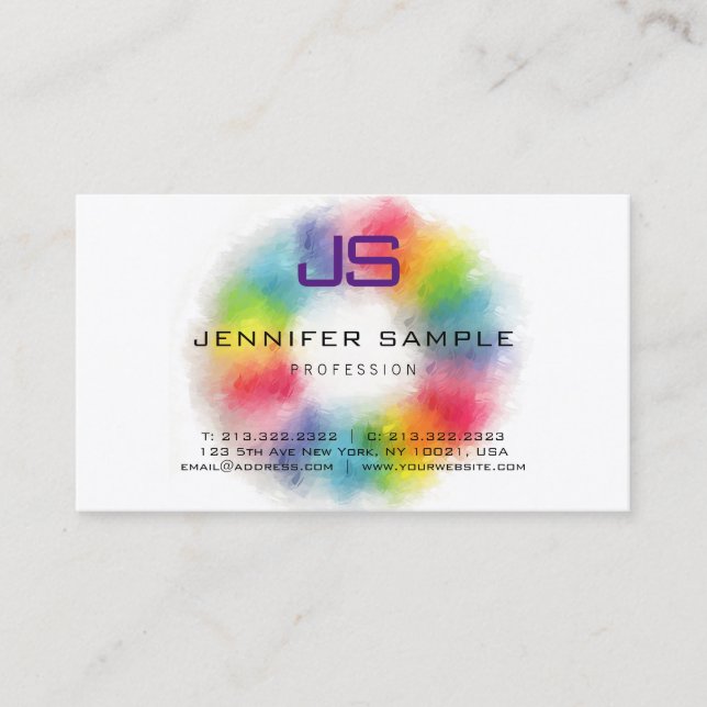 Elegant Colourful Template Modern Monogram Trendy Business Card (Front)