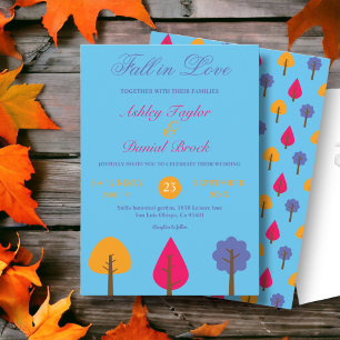 Elegant Colourful Trees Blue Rustic Summer Wedding Invitation