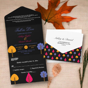 Elegant Colourful Trees Rustic Black Fall Wedding All In One Invitation