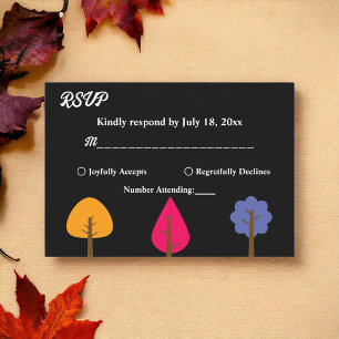 Elegant Colourful Trees Rustic Black Fall Wedding RSVP Card