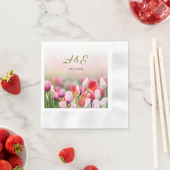 Elegant Colourful Tulip Florals Paper Napkin (Insitu)