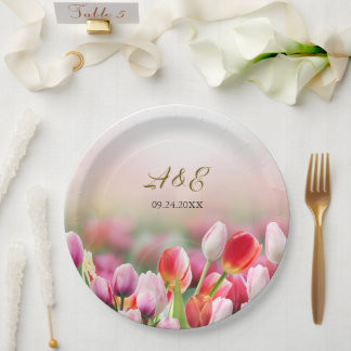 Elegant Colourful Tulip Florals Wedding Paper Plate