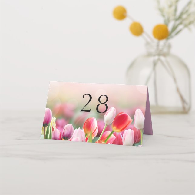 Elegant Colourful Tulip Florals Wedding  Place Card (Back)