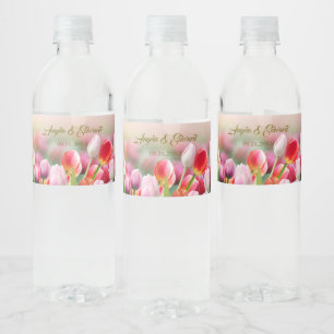 Elegant Colourful Tulip Florals Wedding Water Bottle Label