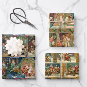 Elegant Colourful Victorian Gold Angels & Santas Wrapping Paper Sheet