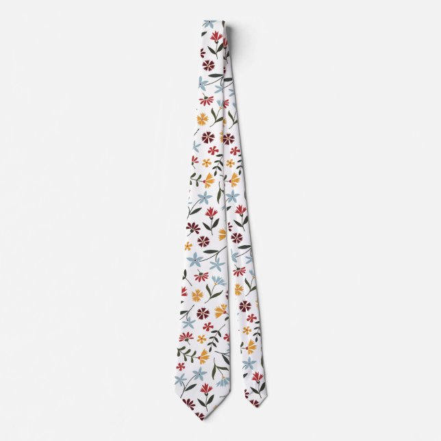 Elegant Colourful Watercolor Floral Pattern Tie (Front)
