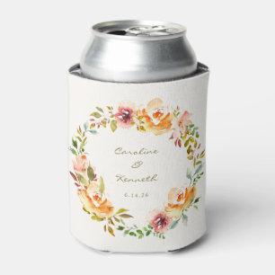 Elegant Colourful Watercolor Floral Wedding Custom Can Cooler