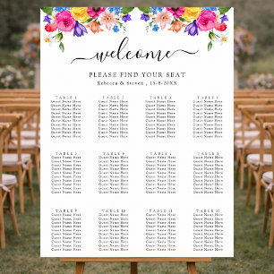 Elegant Colourful Watercolor Floral wedding seatin Poster