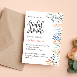 Elegant Colourful Watercolor Greenery Bridal Showe Invitation