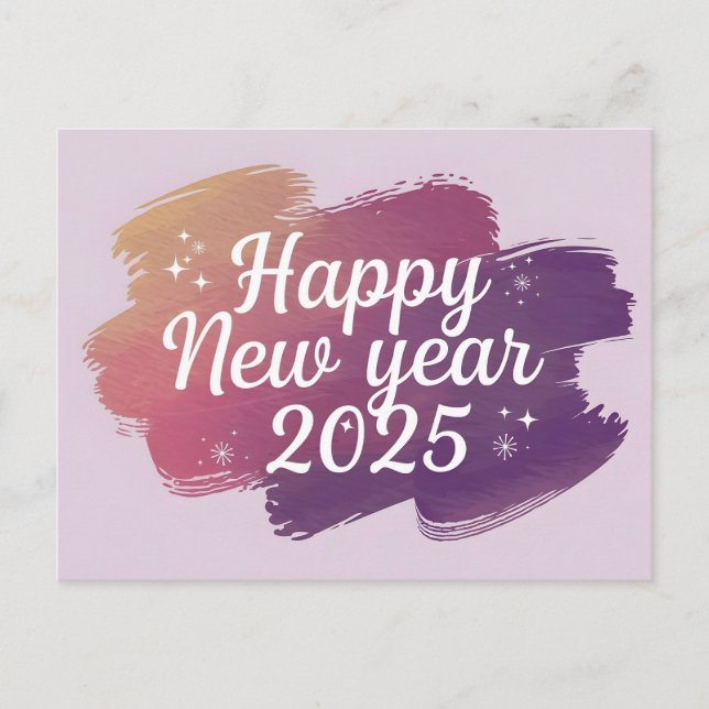 Elegant Colourful Watercolor Happy New Year 2025 Holiday Postcard (Front)