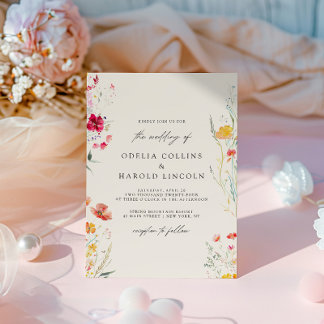 Elegant Colourful Wildflower Cream Wedding Invitation