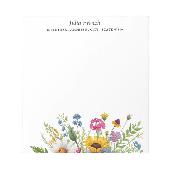 Elegant Colourful Wildflower Floral Personalized  Notepad (Front)
