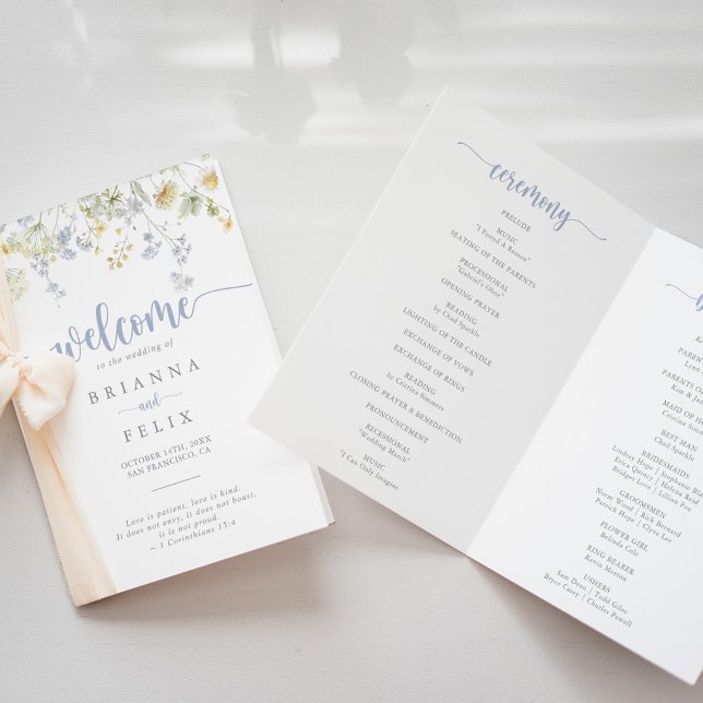 Elegant Colourful Wildflower Folded Wedding Progra Program (Creator Uploaded)