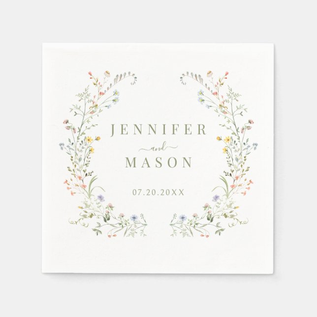 Elegant Colourful Wildflower Meadow Flower Wedding Napkin (Front)